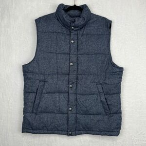 Banana Republic Mens Sz L Blue Heather Quilted Puffer Vest Full Zip‎ Snaps NWT